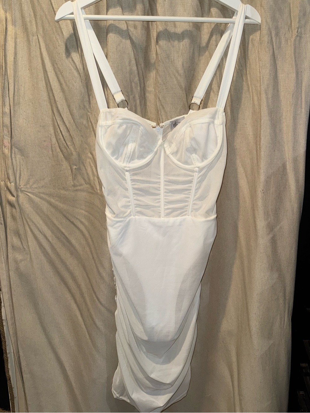OhPolly White Underwire Mini Dress with Draped Skirt